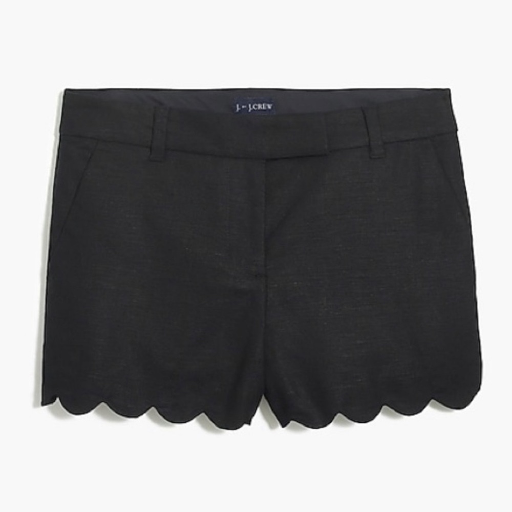 J. Crew Black Linen shorts with Scalloped Hem
